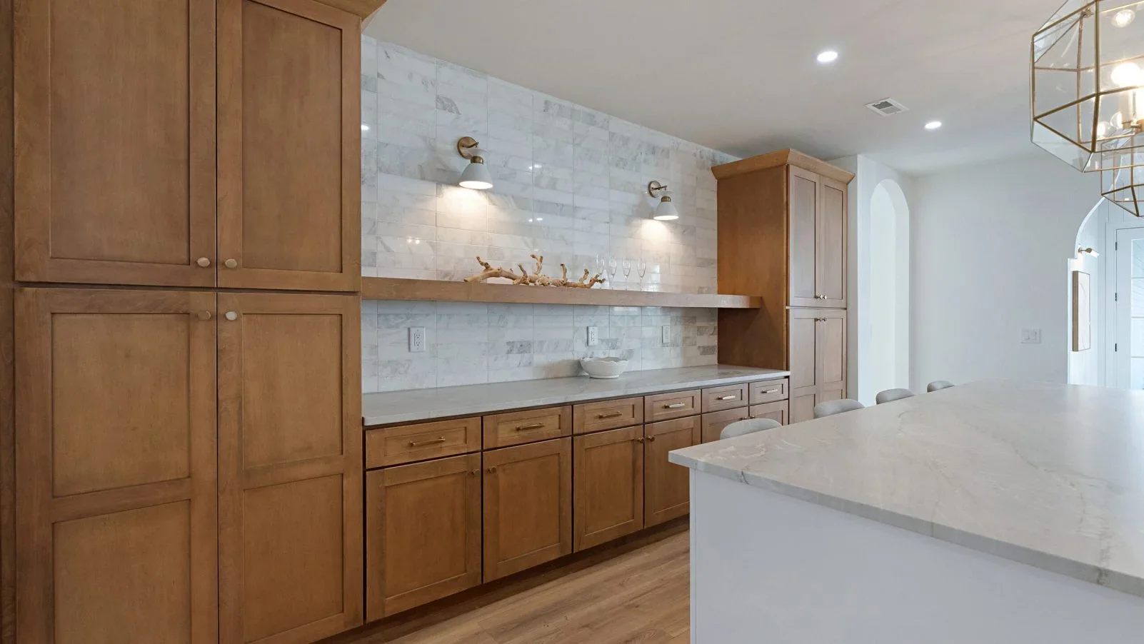 Craftsman kitchen with white and Honey Oak cabinetry