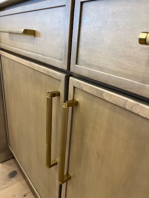 Close-up of a painted cabinet finish